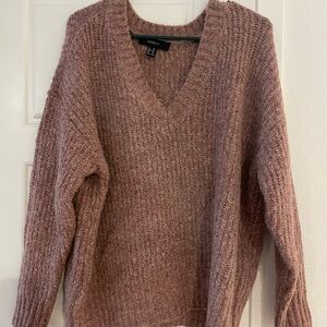 H&M Pink V-Neck Sweater with Chunky Knit